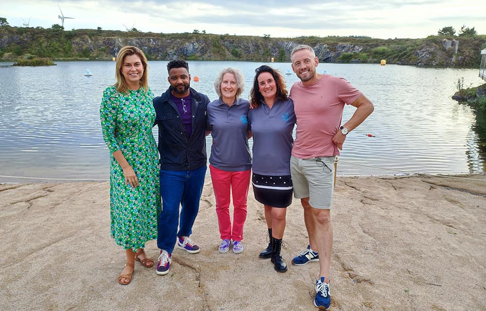 Team CST with the celebrity presenters at Trevassack Lake for Sunshine Getaways on Channel 5